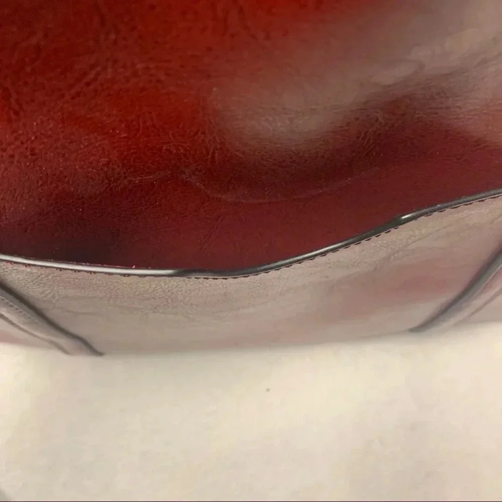 Brick red faux leather purse gray interior